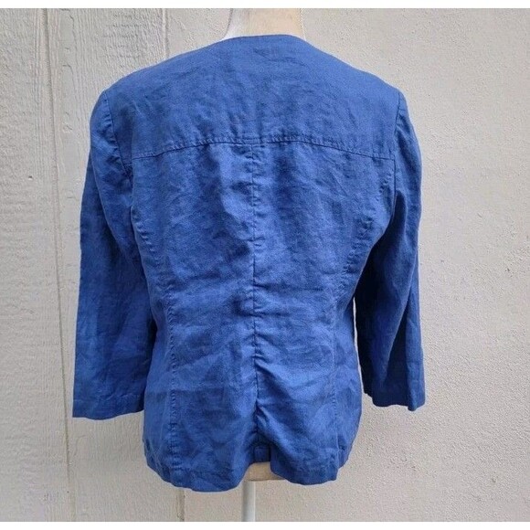 Chico's 100% linen blue zip front jacket wmns sz Med (1) - Picture 2 of 4